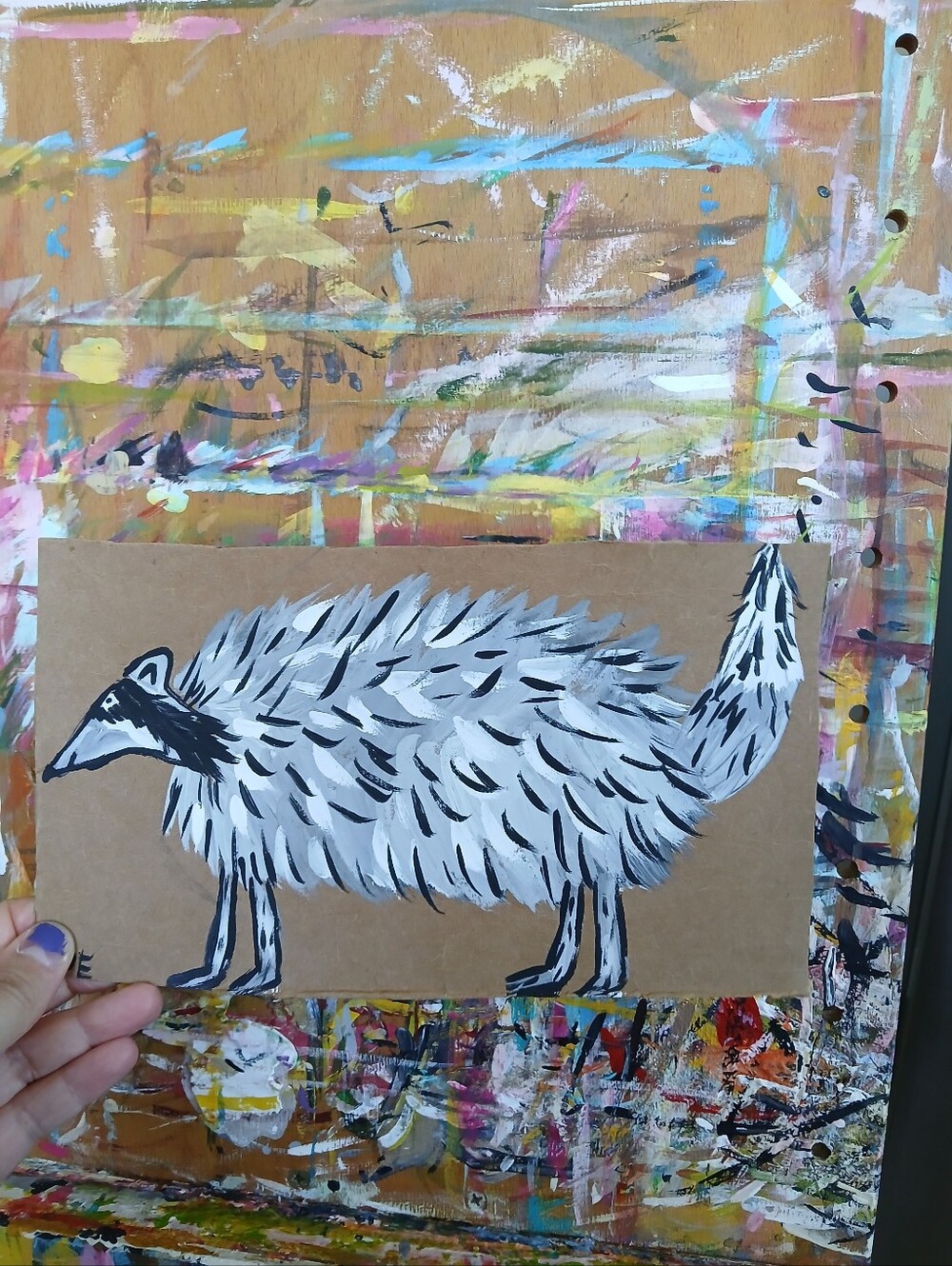 Raccoon Painting On Cardboard